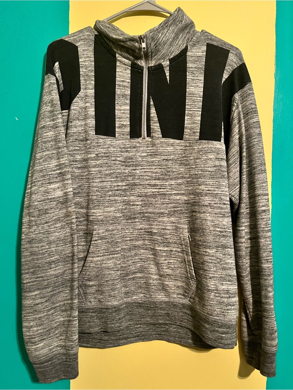 PINK Victoria's Secret Gray & Black Half-Zip Pullover